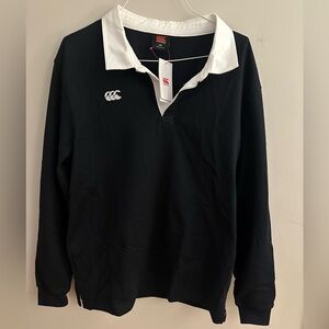 90’s Vintage Canterbury of New Zealand Rugby Shirt - Black Shirt w/ White Collar
